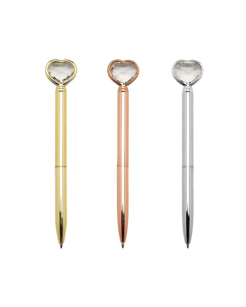 Caneta Metal Coração Diamante