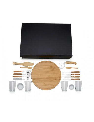 Kit Pizza Em Bambu Com Copos