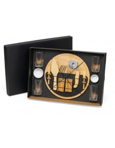 Kit Pizza Em Bambu Com Copos